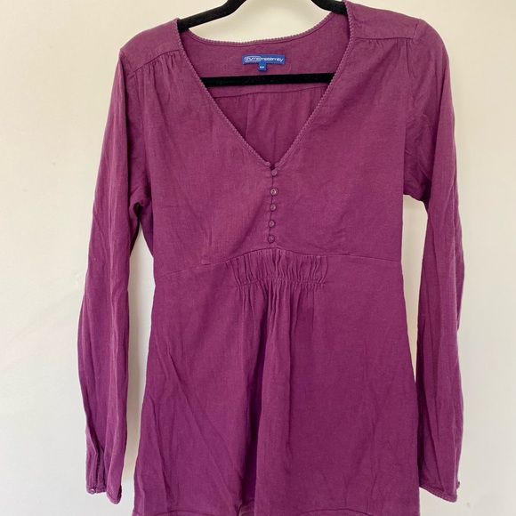 Thyme Purple Babydoll Style Maternity Long Sleeve Shirt - Picture 2 of 8